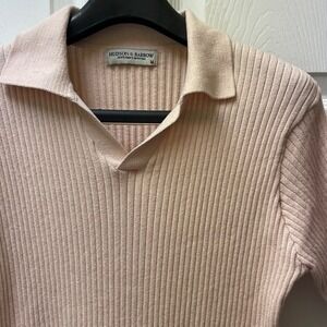 Hudson & Barrow Sweater Men's Medium Pink Ribbed Knit Short Sleeve Polo